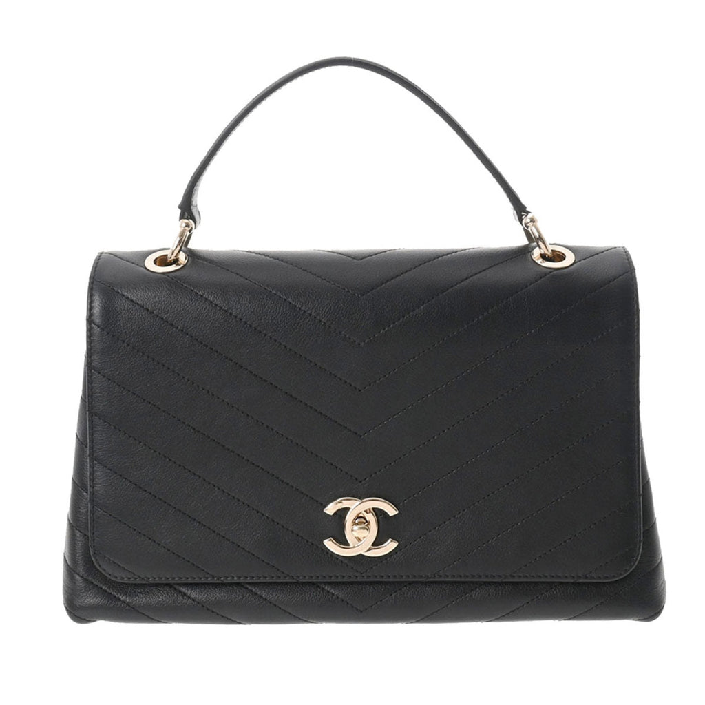 CHANEL Chevron Black Ladies Calf Handbag