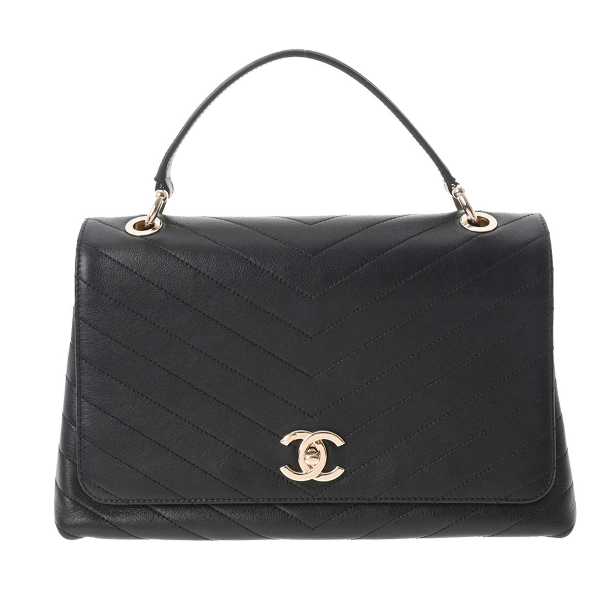 CHANEL Chevron Black Ladies Calf Handbag