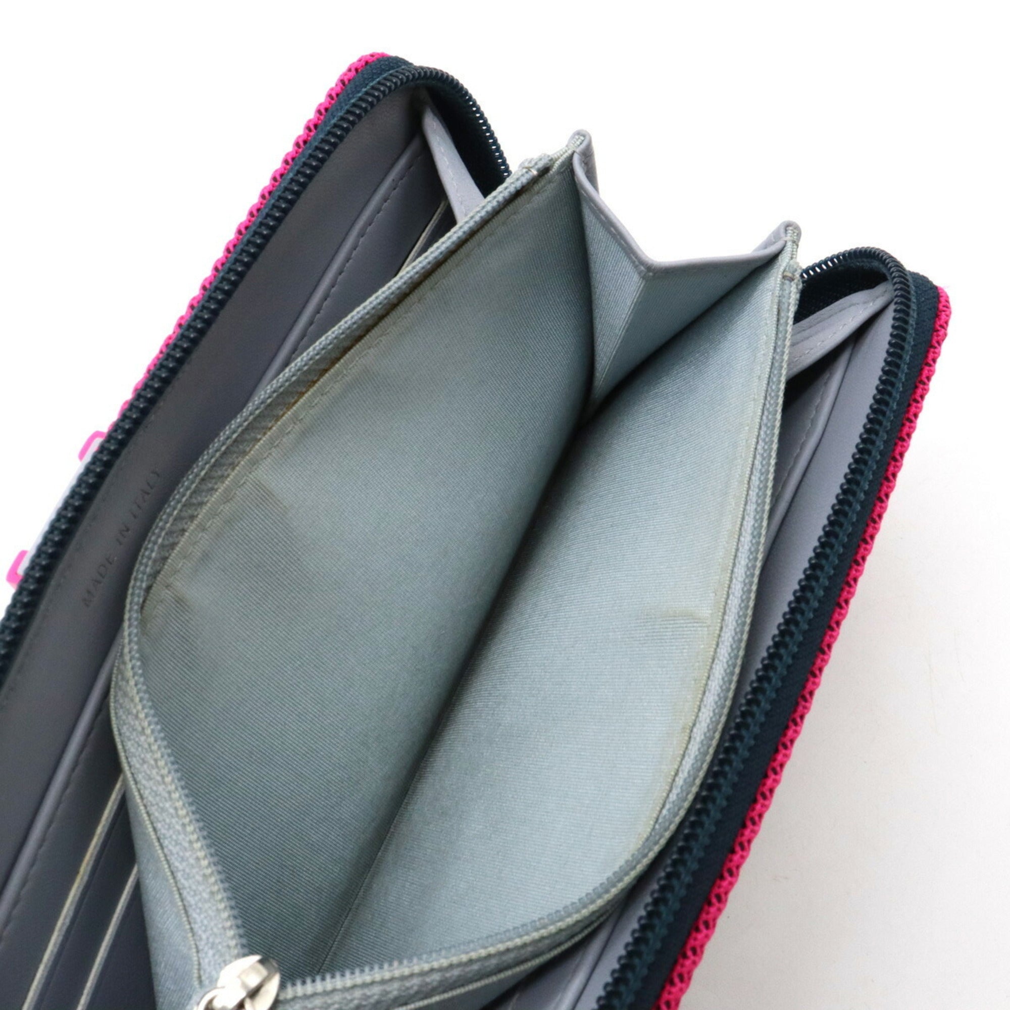 CHANEL Boy  Matelasse Coco Mark Round Long Wallet Canvas Navy Pink Light Gray