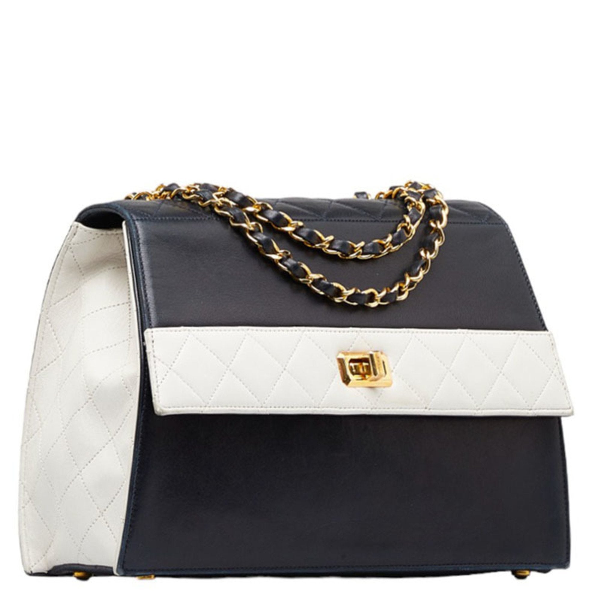 CHANEL matelasse bicolor chain shoulder bag navy white lambskin ladies