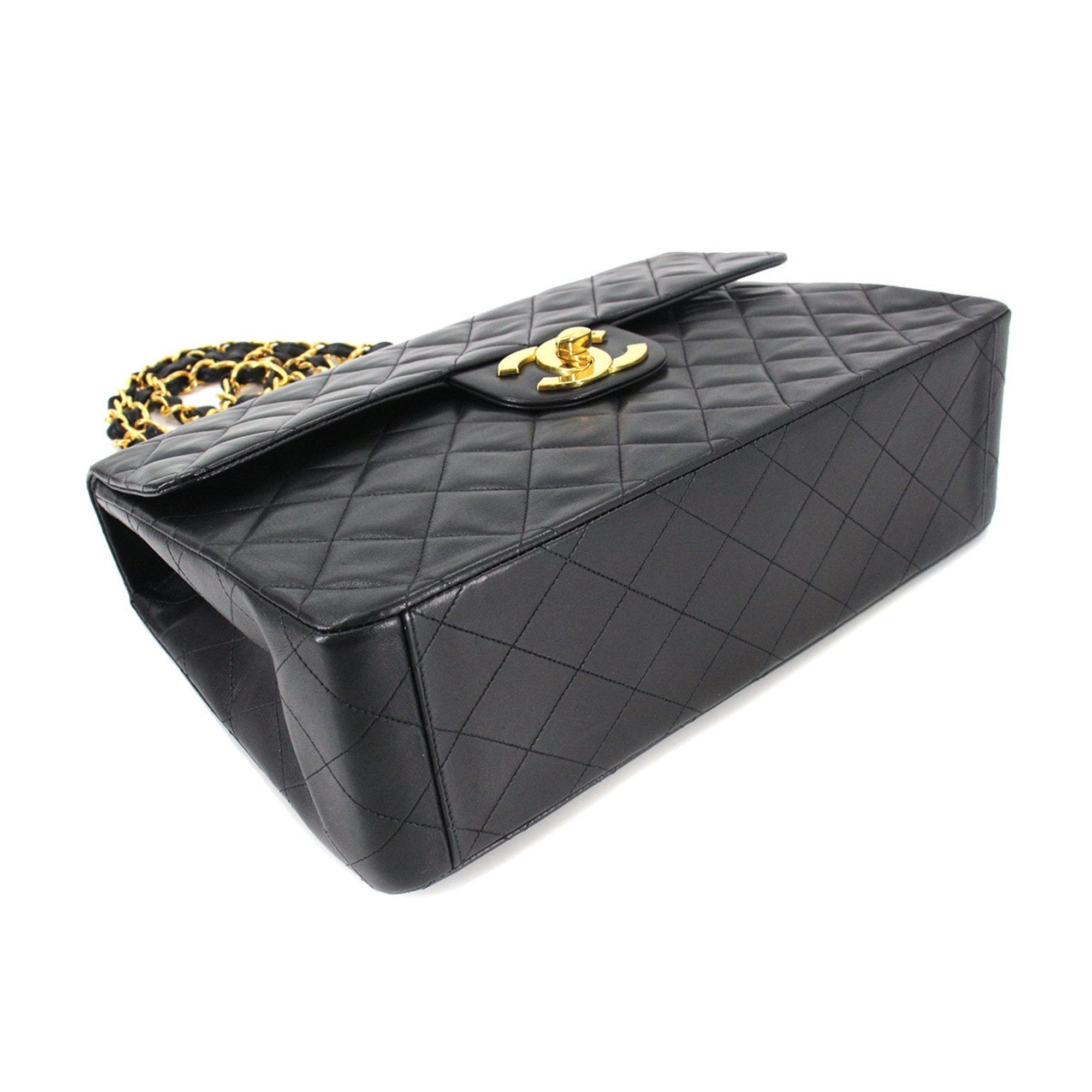 Chanel Decamato matelasse 34 chain shoulder bag leather black A01094 vintage gold metal fittings Matelasse Bag