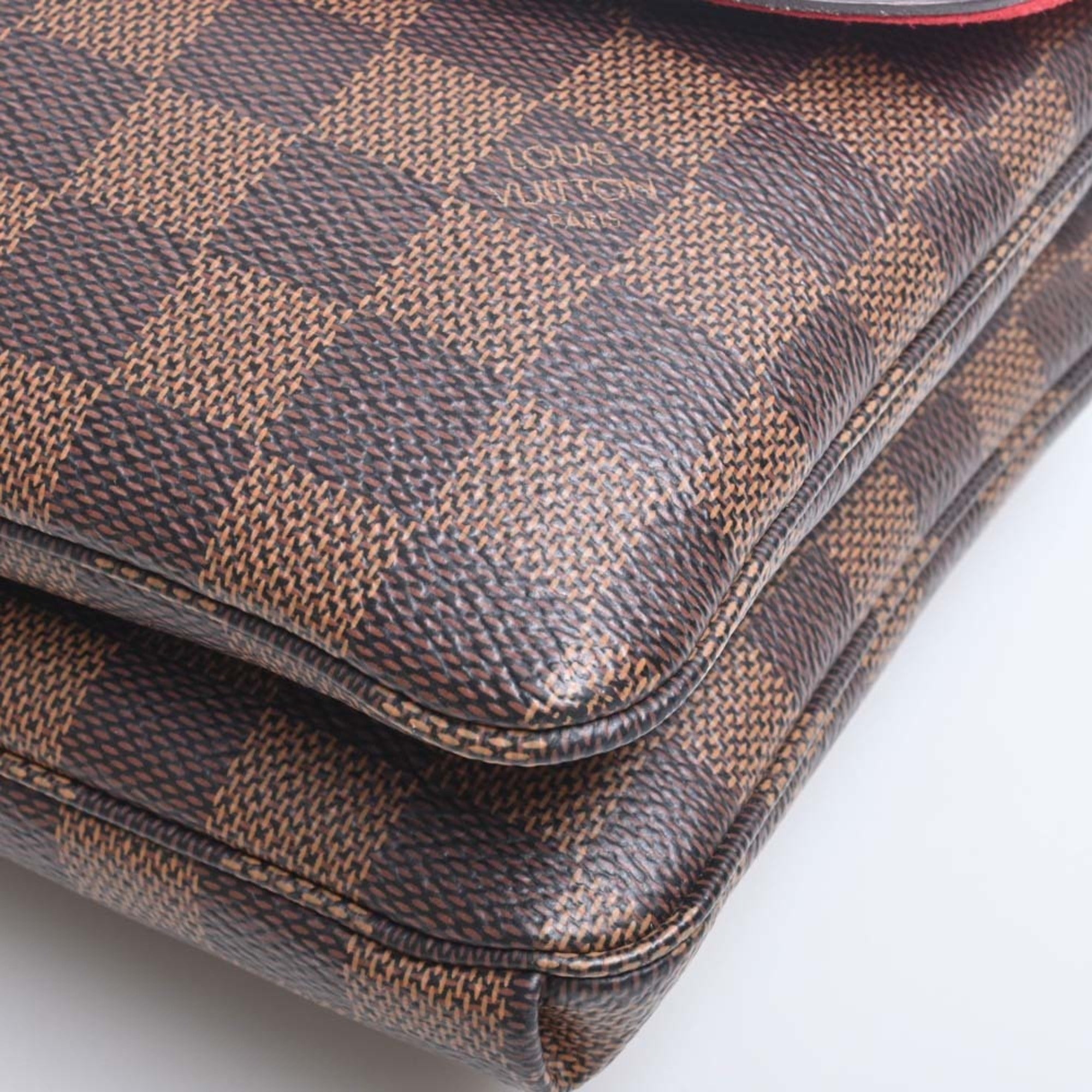LOUIS VUITTON Damier Twice Shoulder Bag N48259 Brown/Red Ladies