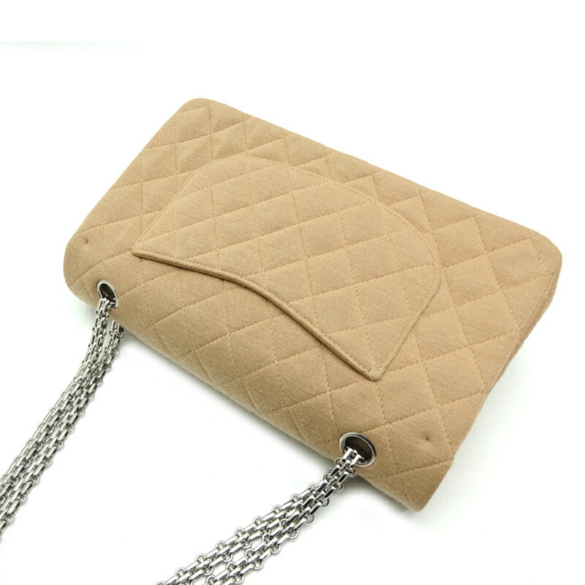 CHANEL Matelasse 25 Chain Shoulder Women's Bag AO1112 Fabric Beige x