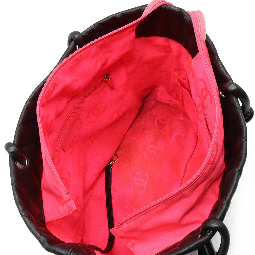 CHANEL Cambon Line Coco Mark Large Tote Shoulder Bag Soft Calf Enamel Black Pink A25169
