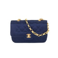 CHANEL Matelasse Bijou Chain Shoulder Bag Satin Navy Gold Hardware Vintage