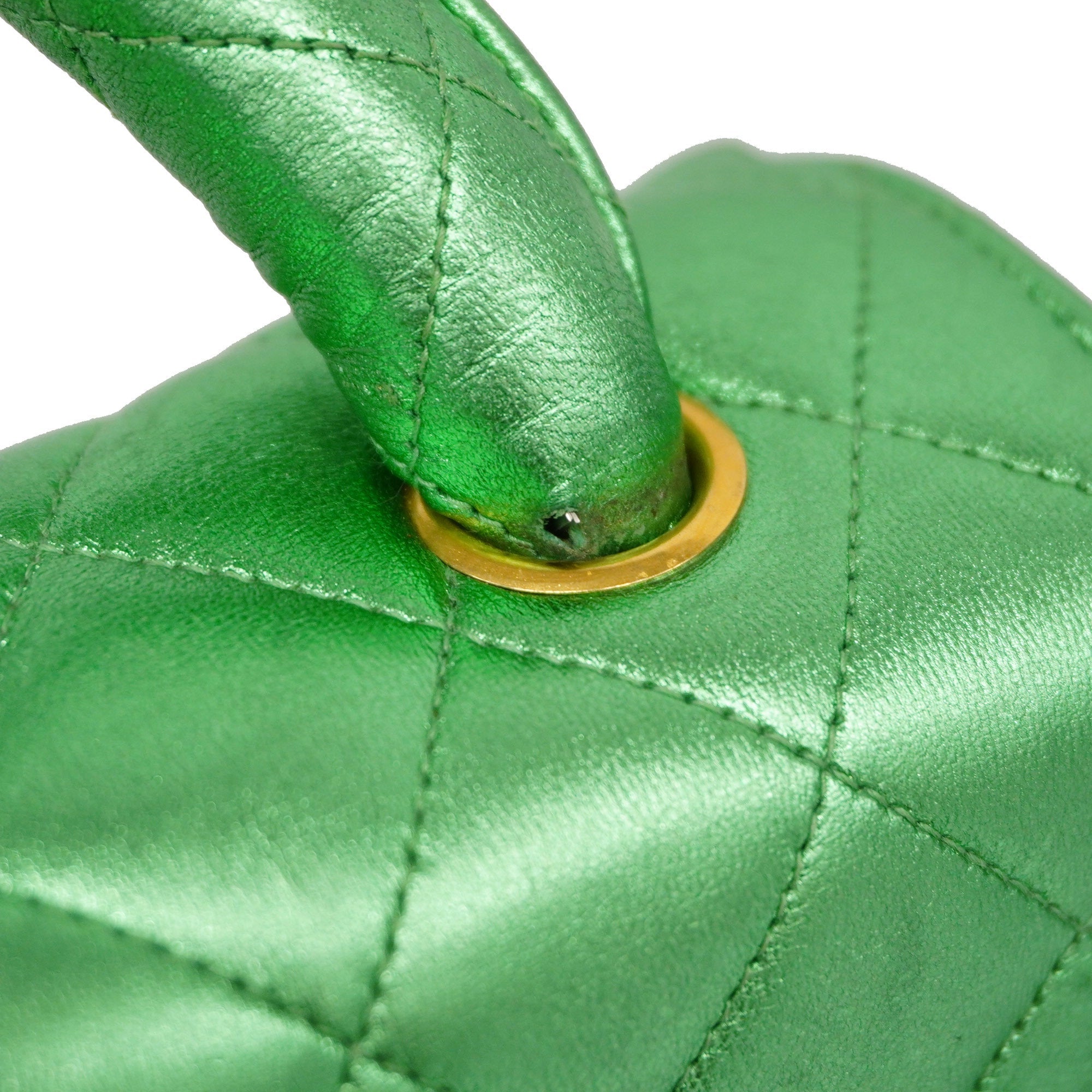 CHANEL[3ca0443] Auth  handbag Matelasse parent-child bag lambskin metallic green gold metal