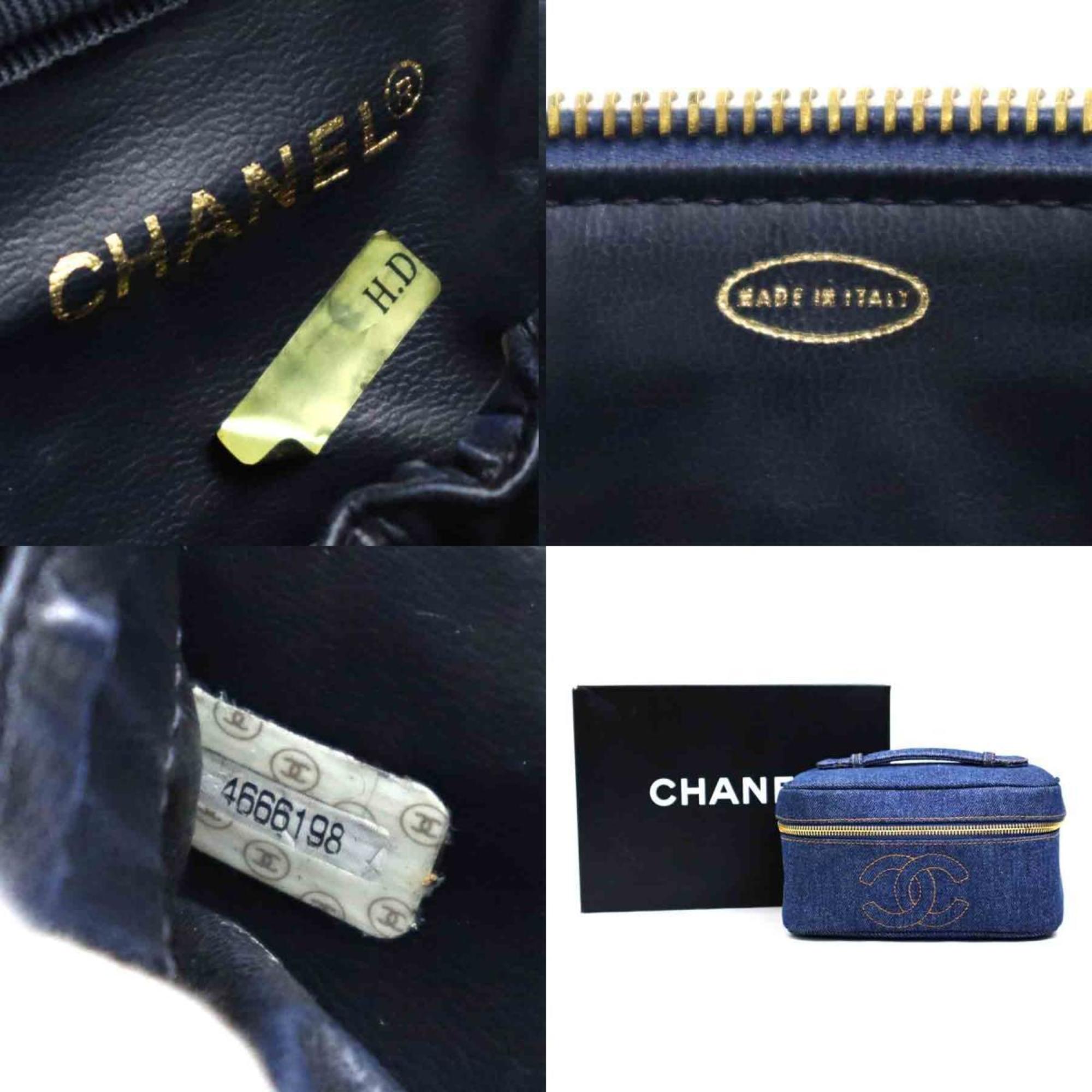 CHANEL Handbag Vanity Bag Coco Mark Denim Blue Gold Women's