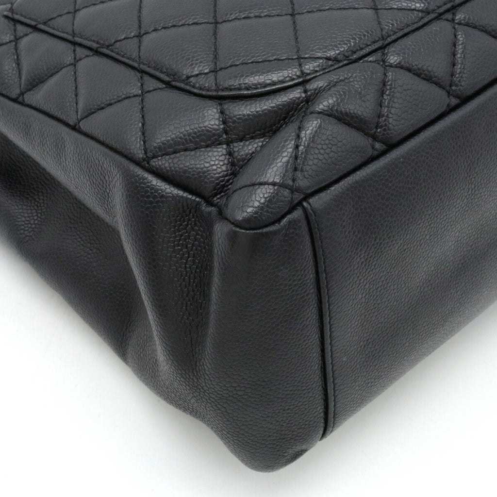 CHANEL Matelasse Coco Mark Chain Tote Bag Shoulder Caviar Skin Leather Black A50995