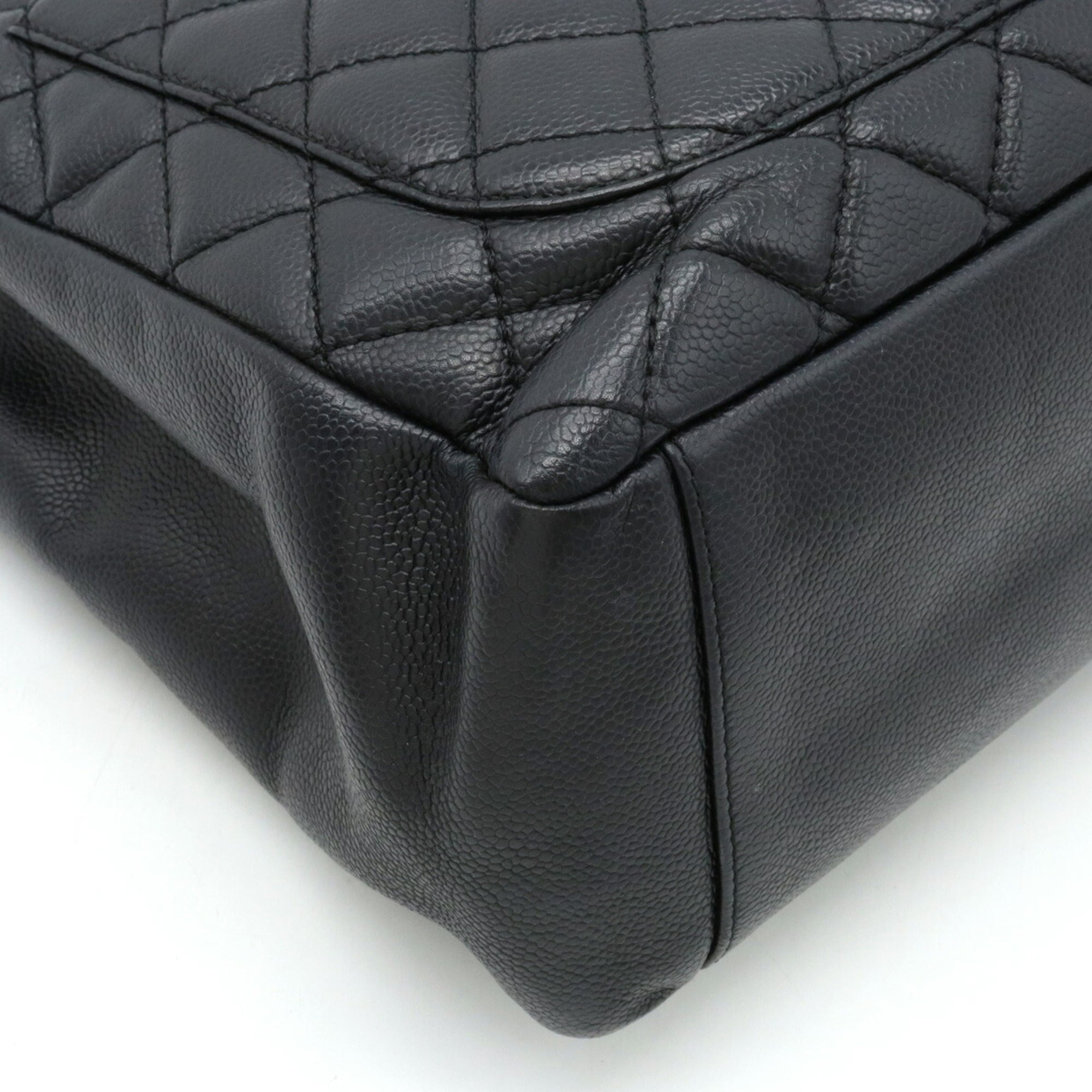 CHANEL Matelasse Coco Mark Chain Tote Bag Shoulder Caviar Skin Leather Black A50995