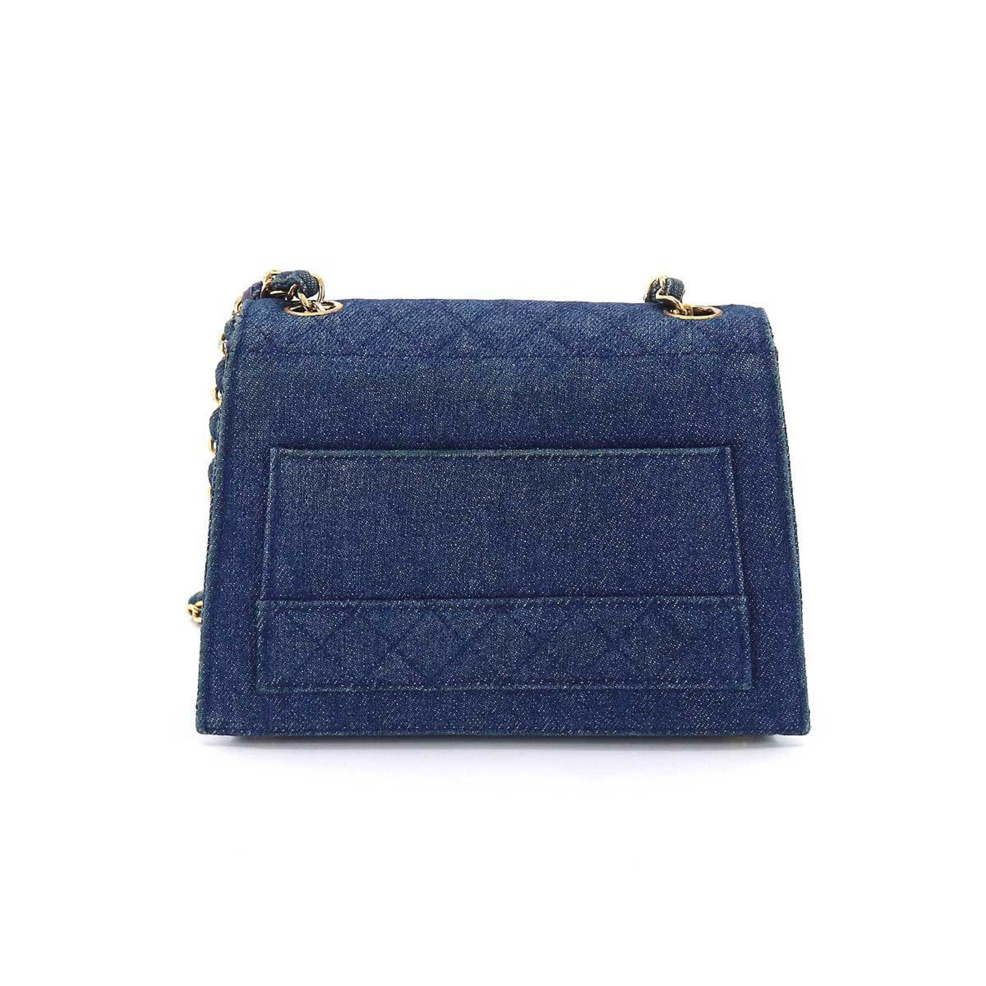 CHANEL Chain Shoulder Bag Denim Blue Gold Hardware Vintage Matelasse