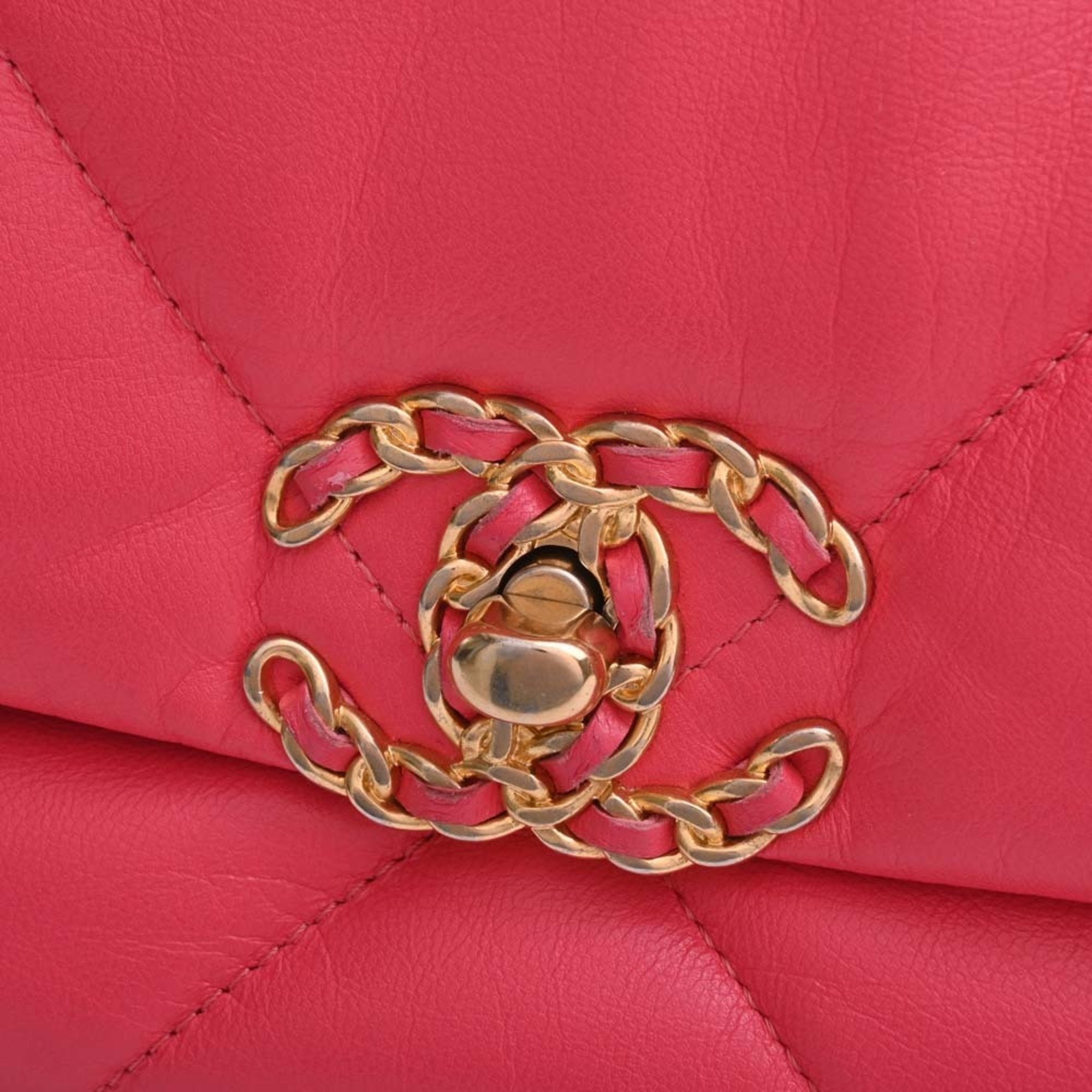 CHANEL Lambskin 19 Coco Mark Chain Shoulder Bag Pink Ladies