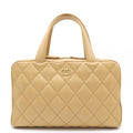 CHANEL Wild Stitch Handbag Boston Bag Leather Beige A14692