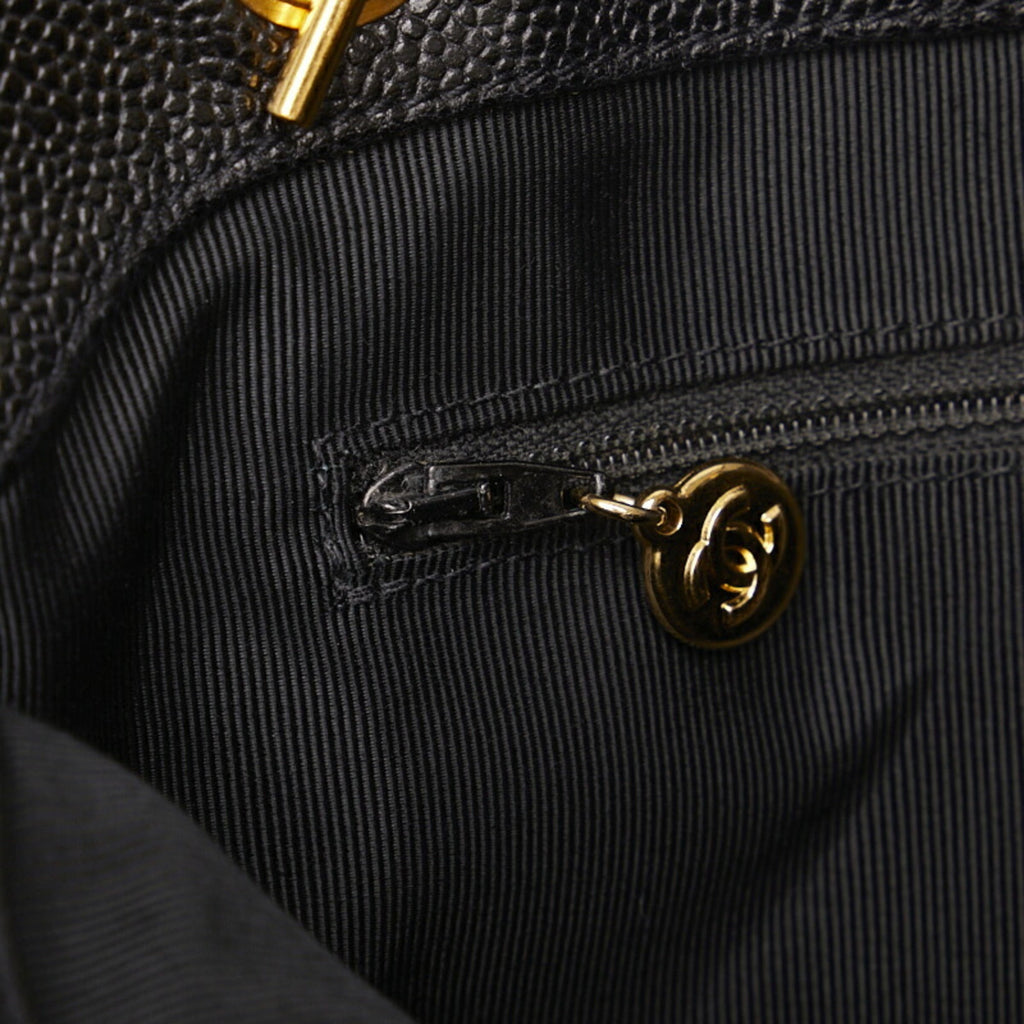 CHANEL Triple Coco Mark Chain Shoulder Bag Black Caviar Skin Women's