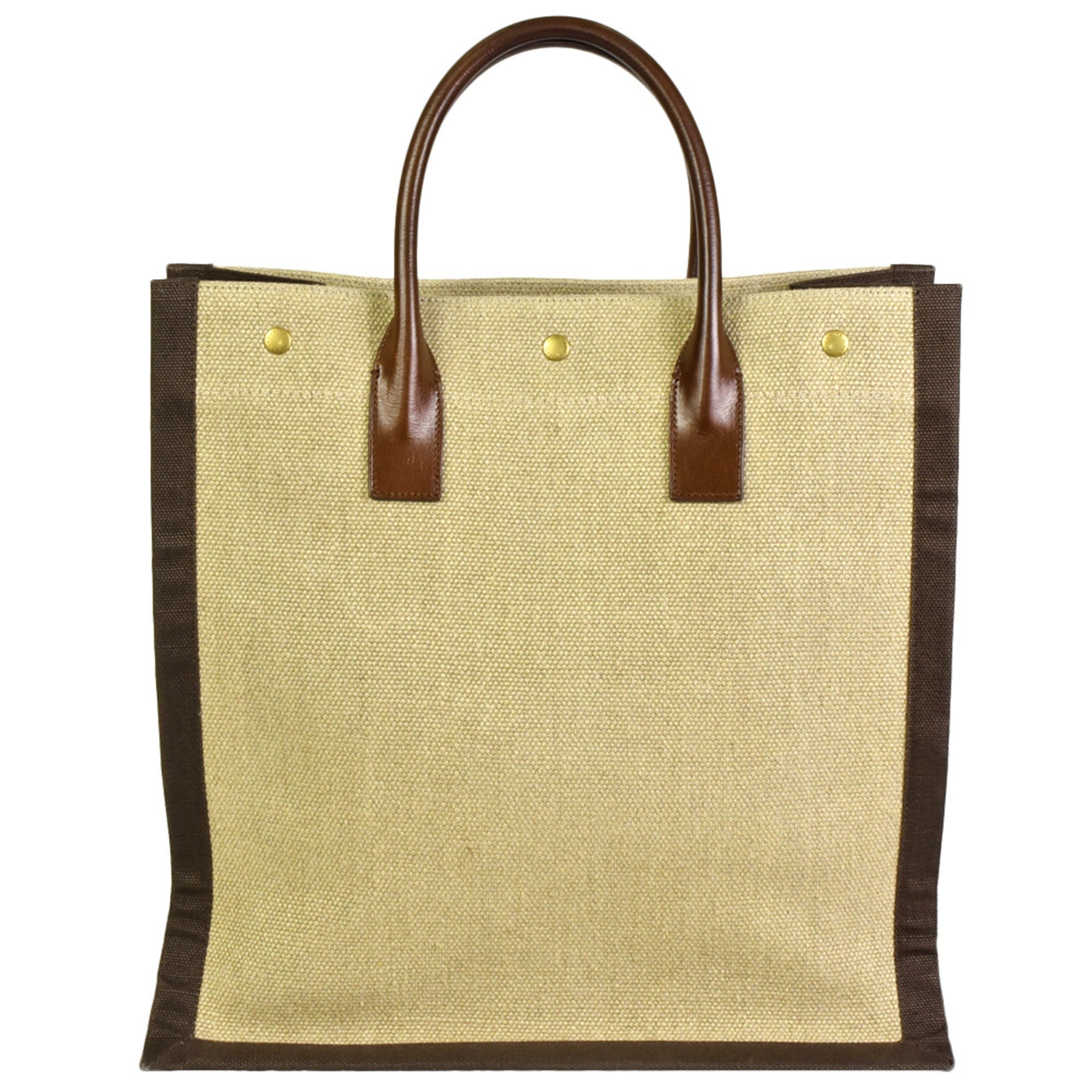 YVES SAINT LAURENT Saint Laurent Paris SAINT LAURENT Rive Gaucher Tote Bag Beige Brown Canvas Leather 631682