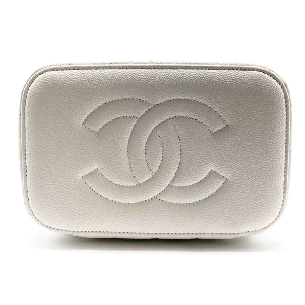 CHANEL Handbag Vanity Bag Coco Mark Matelasse Caviar Skin Leather White Ladies