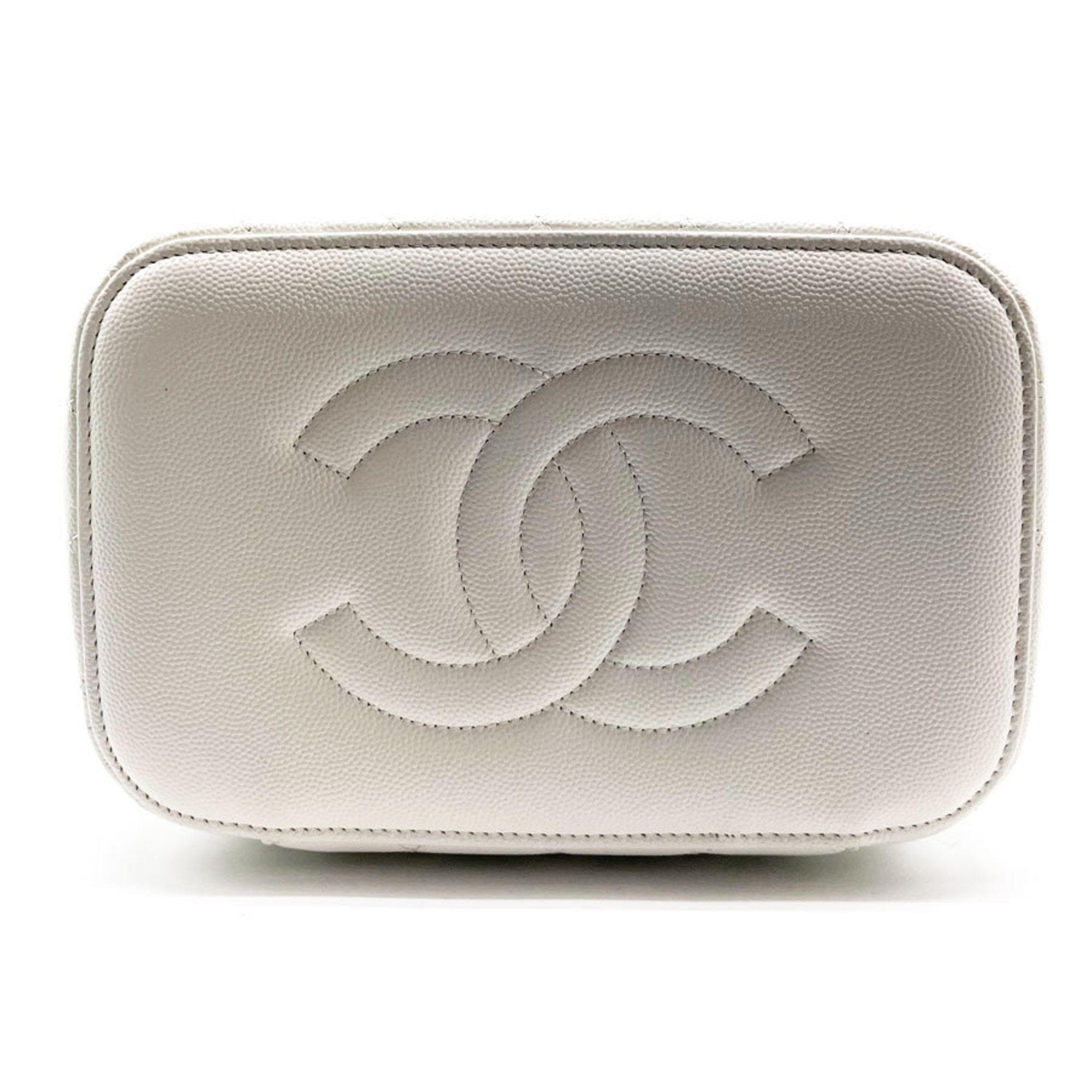 CHANEL Handbag Vanity Bag Coco Mark Matelasse Caviar Skin Leather White Ladies