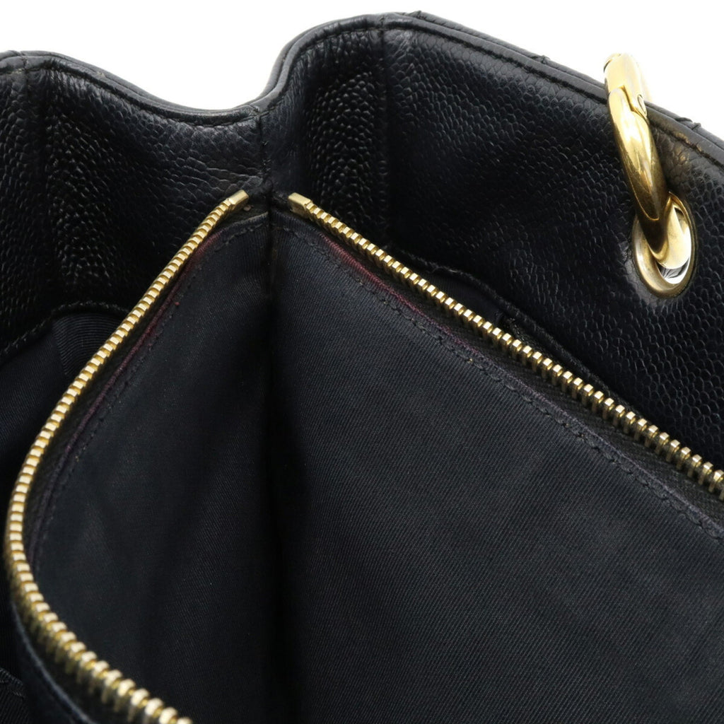 CHANEL Matelasse Coco Mark Chain Tote Bag Shoulder Caviar Skin Leather Black A50995