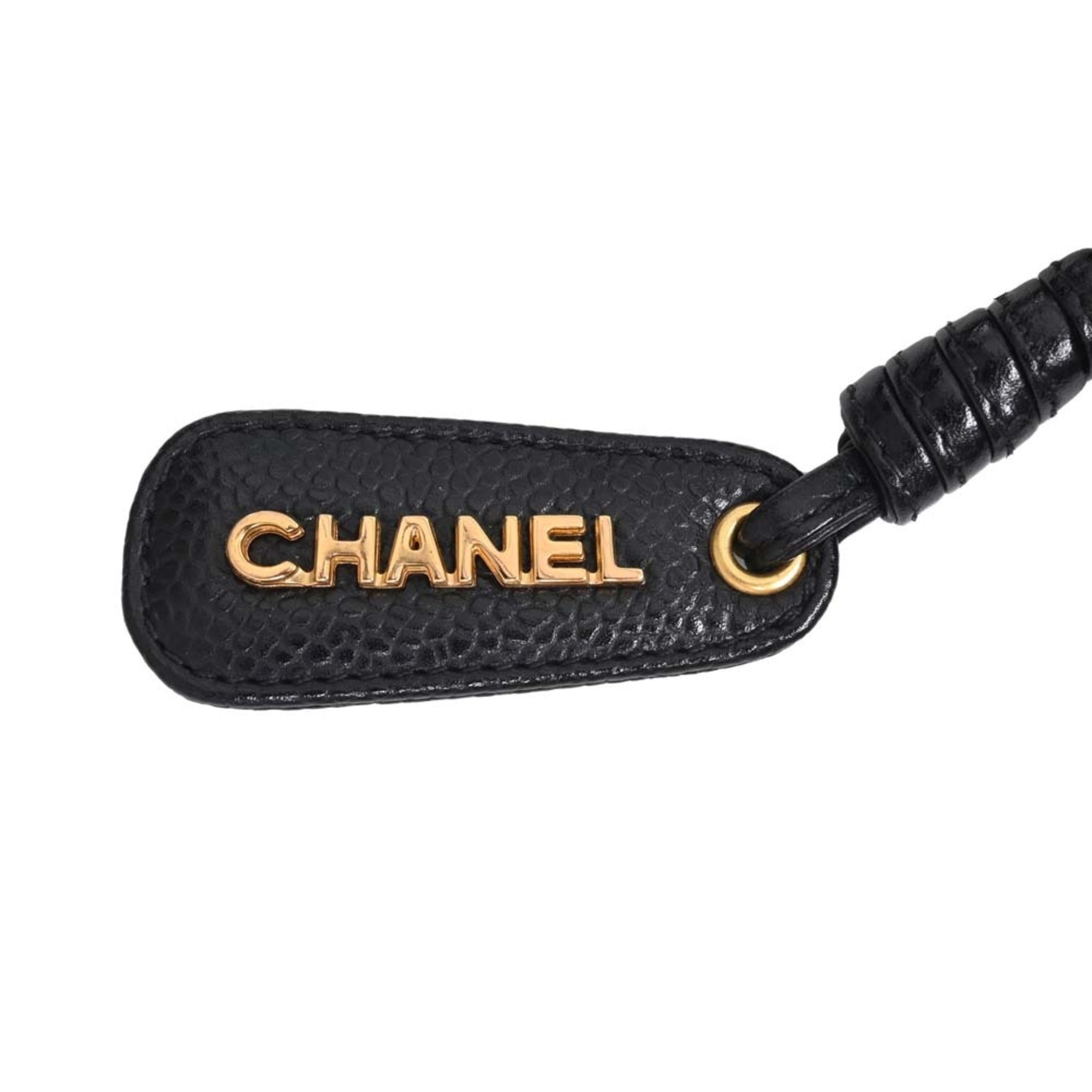 CHANEL Caviar Skin Coco Mark Chain Tote Bag Black Ladies