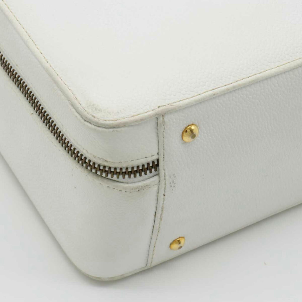 CHANEL Cocomark Handbag Vanity Bag Shoulder Caviar Skin Leather White A11265