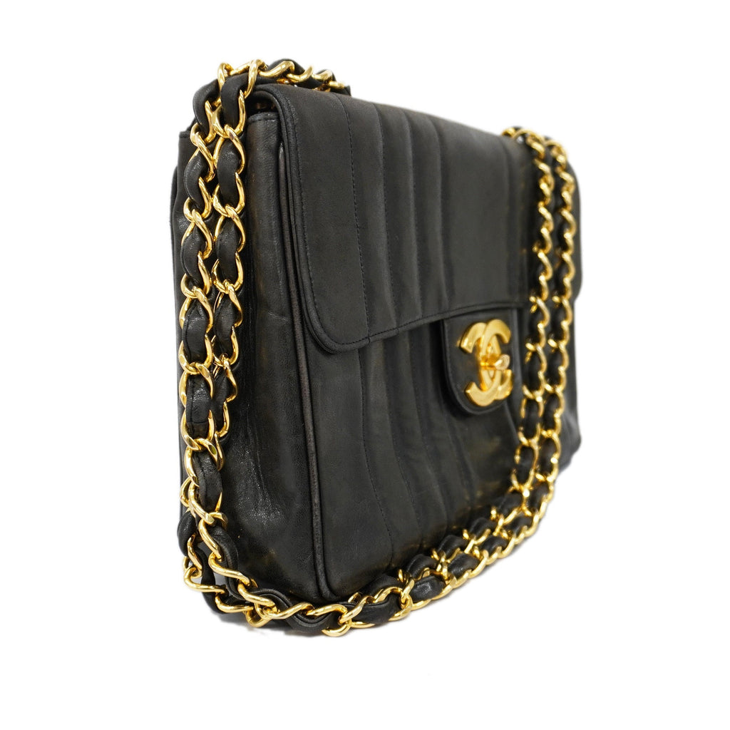 CHANELAuth  Mademoiselle W Chain Women's Leather Shoulder Bag Black