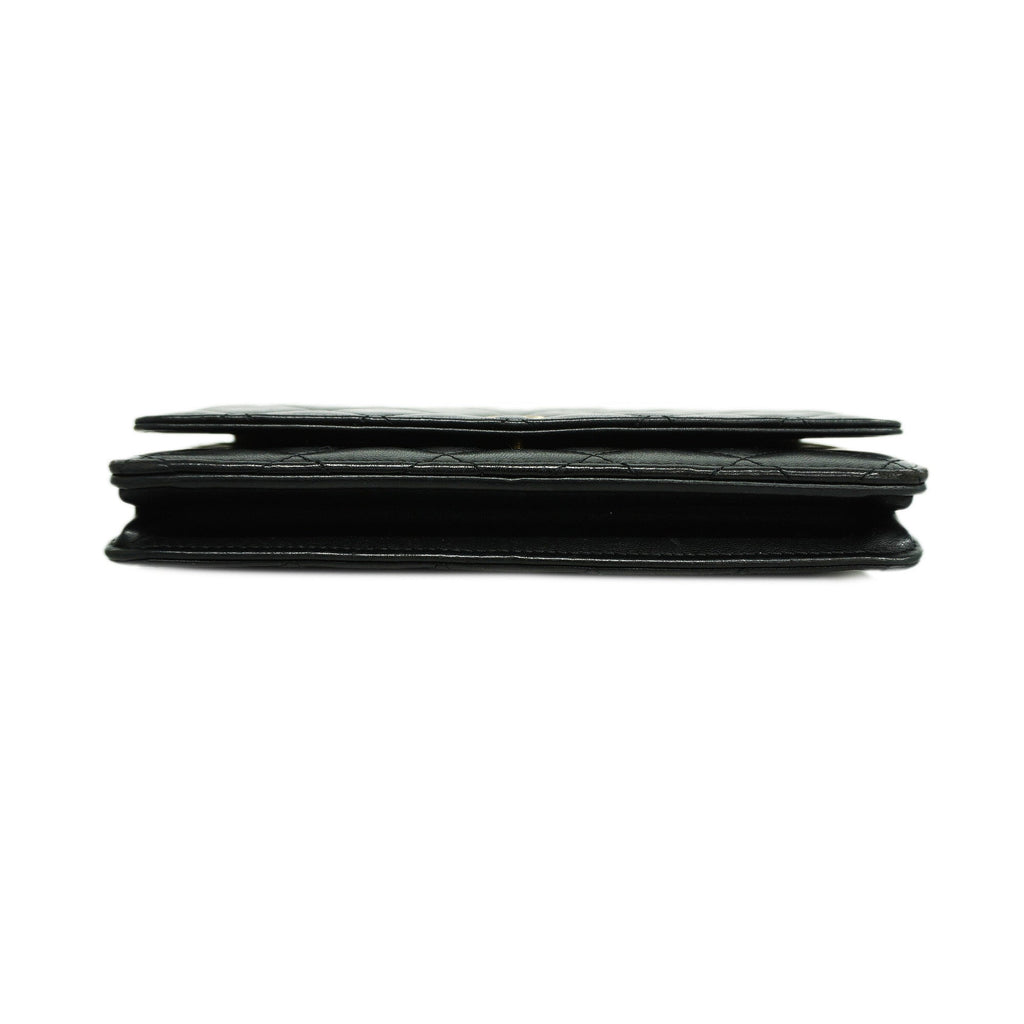 CHANELAuth  Matelasse Chain Shoulder Gold Hardware Lambskin Wallet Black