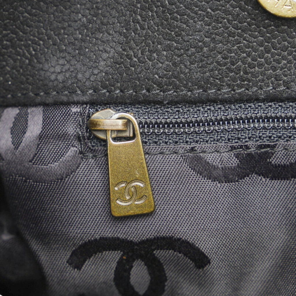 CHANEL coco mark handbag tote bag black leather ladies