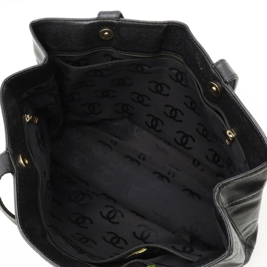 CHANEL Caviar Skin Coco Mark Tote Bag Shoulder Leather Black