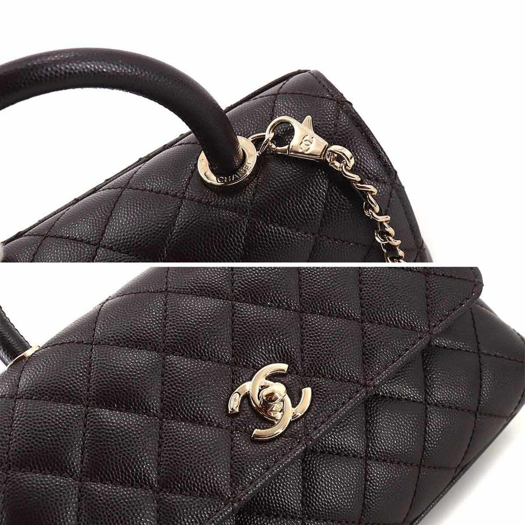 Chanel Coco Handle Matelasse 2way Hand Shoulder Bag Caviar Skin Leather Dark Brown A92990