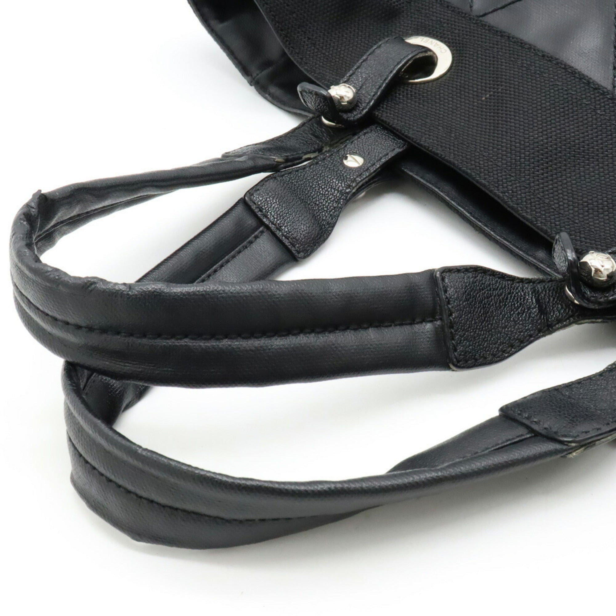 CHANEL Paris Biarritz Tote MM Bag Handbag Coated Canvas Black A34209