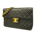 CHANEL  Big Matelasse W Chain Women's Leather Shoulder Bag Black