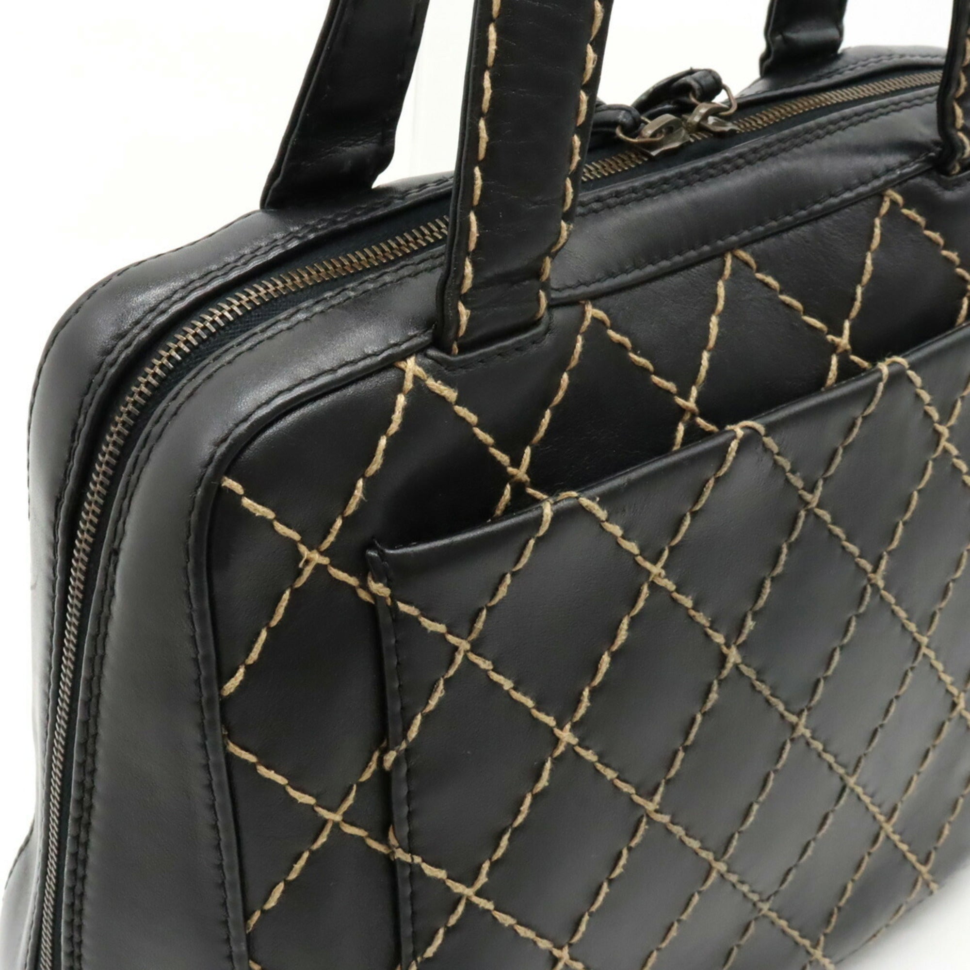 CHANEL Wild Stitch Coco Mark Tote Bag Handbag Leather Black A14693