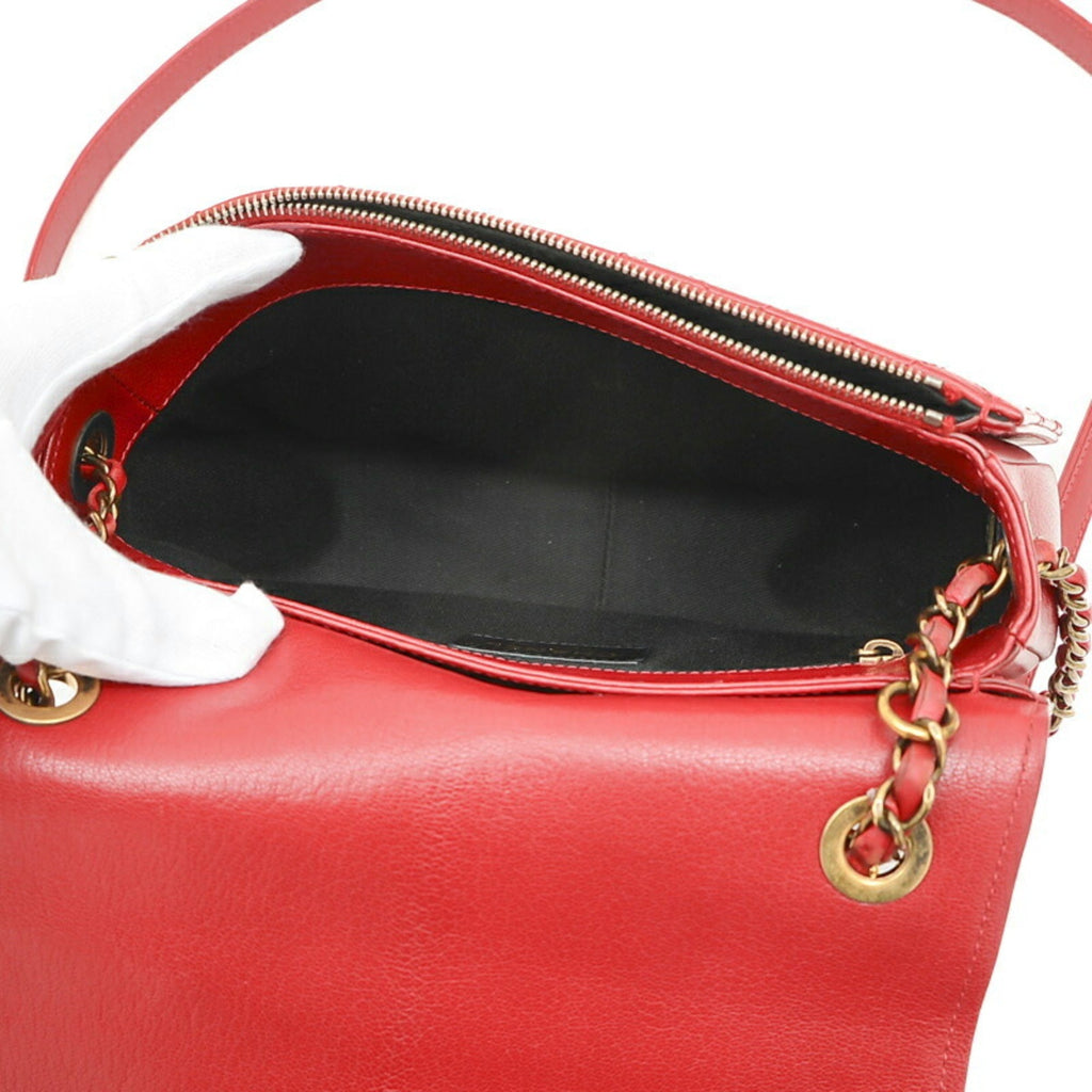 CHANEL matelasse 2-way chain bag leather red gold hardware