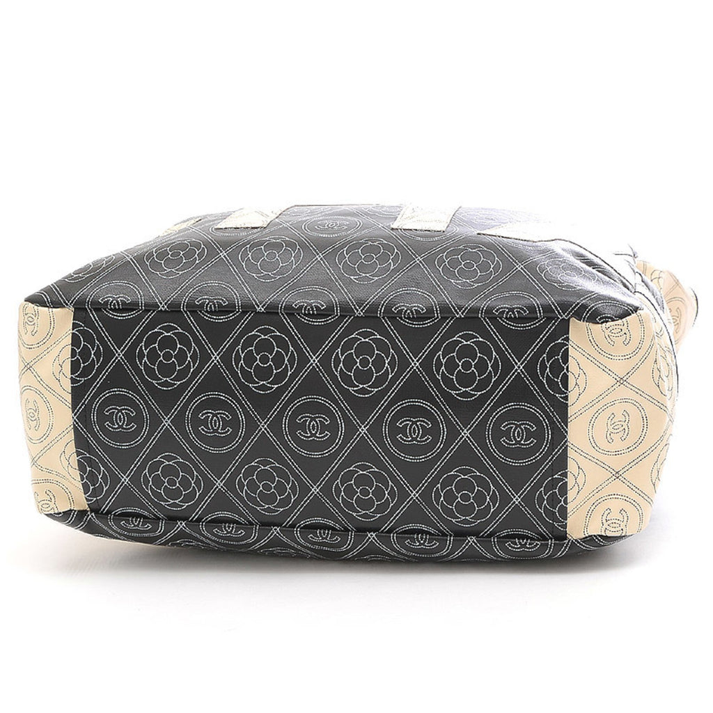CHANEL Camellia Large Tote Bag Coated Canvas Black/White A57161