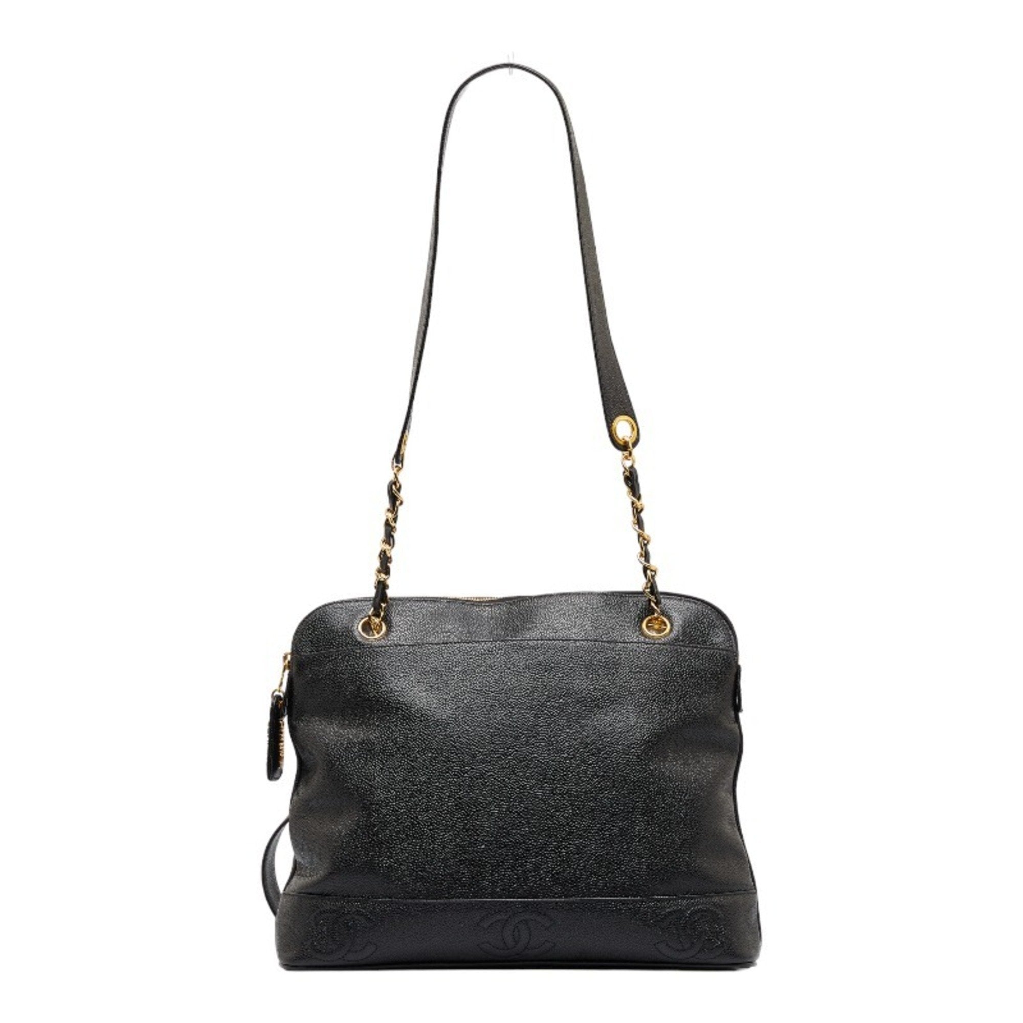 CHANEL here mark chain tote bag shoulder black caviar skin ladies