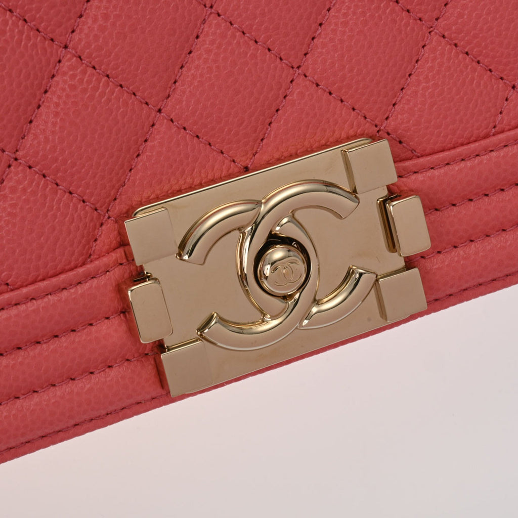 CHANEL Boy  Chain Shoulder Pink A67085 Women's Caviar Skin Bag