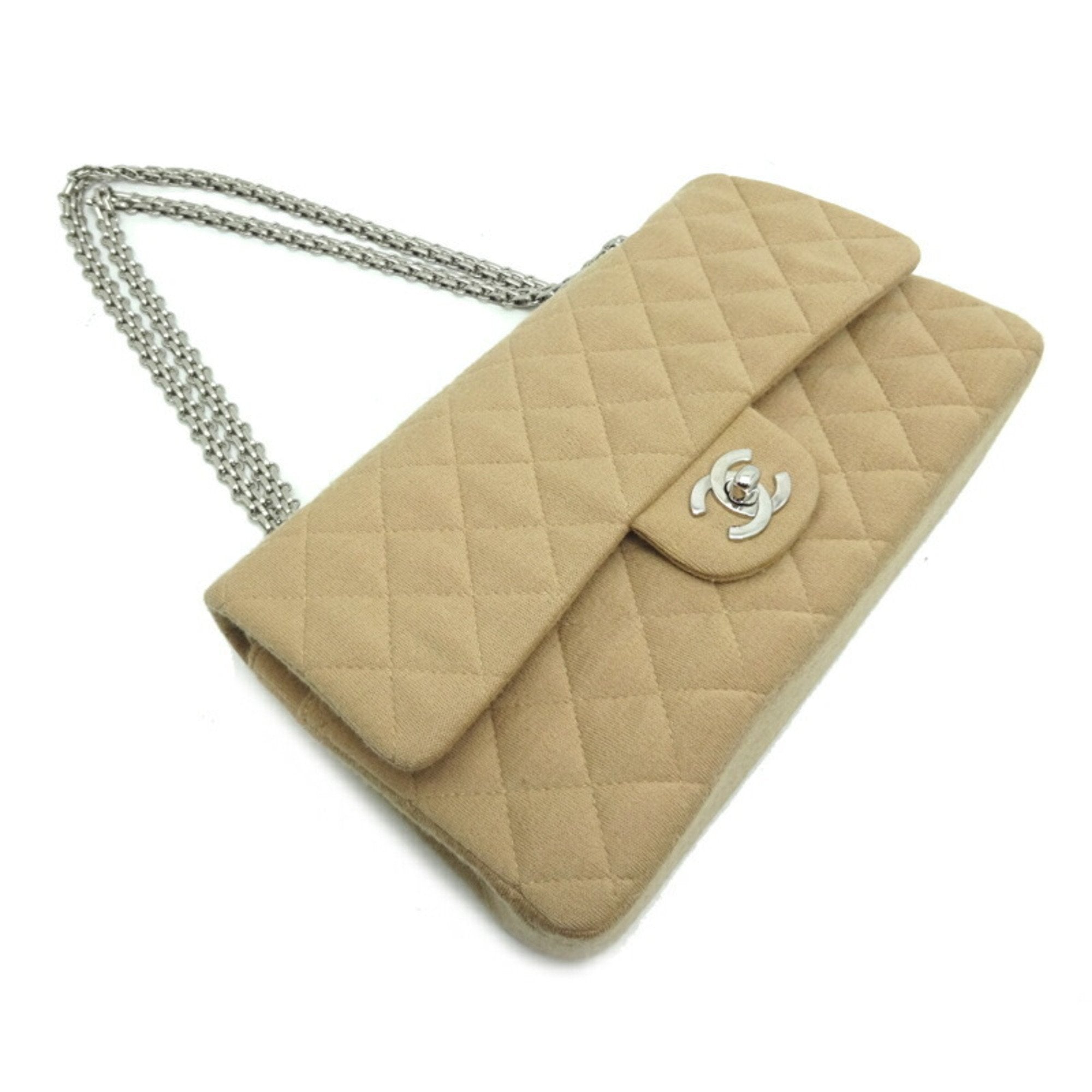 CHANEL Matelasse 25 Chain Shoulder Women's Bag AO1112 Fabric Beige x