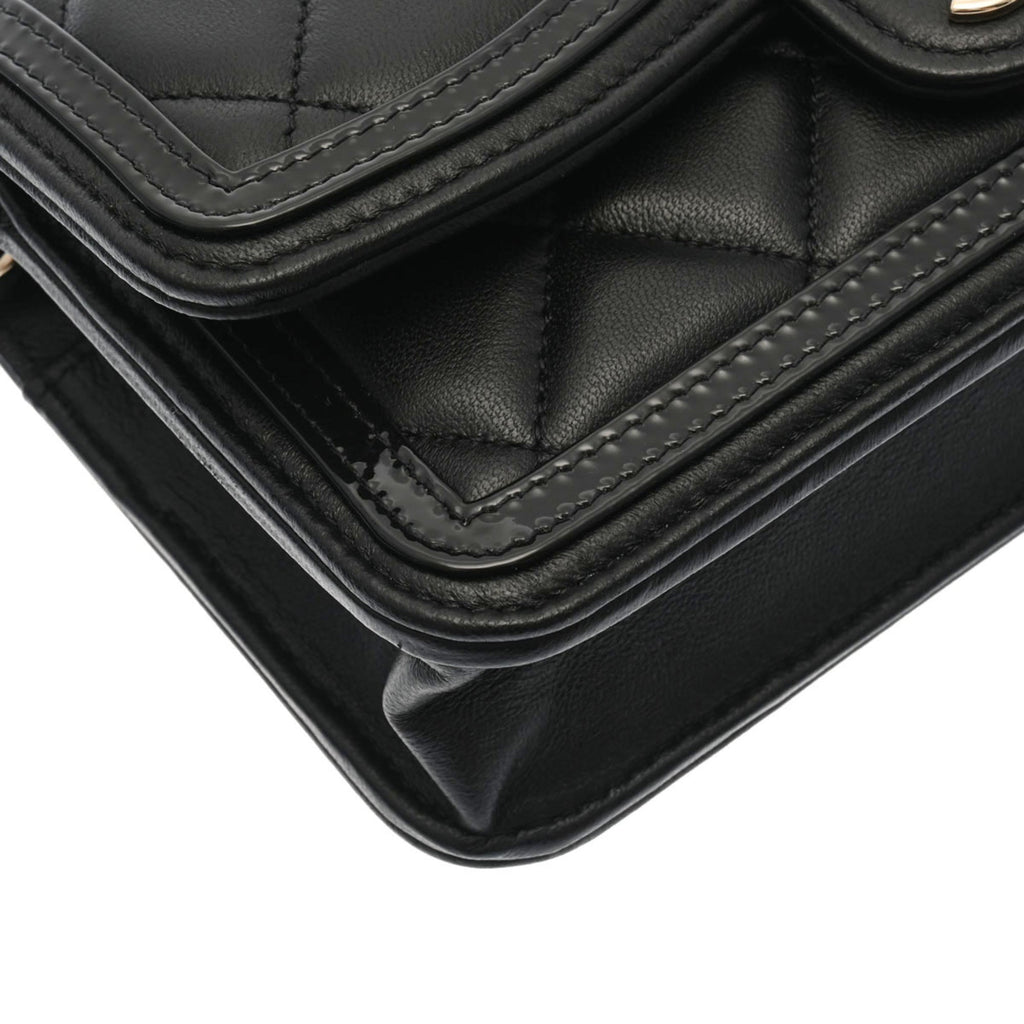 CHANEL Matelasse Phone Case Black AP3559 Ladies Lambskin Enamel Shoulder Bag