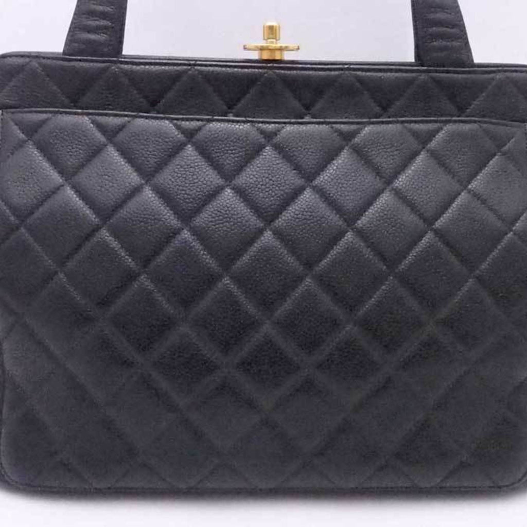CHANEL shoulder bag matelasse caviar skin leather black gold ladies