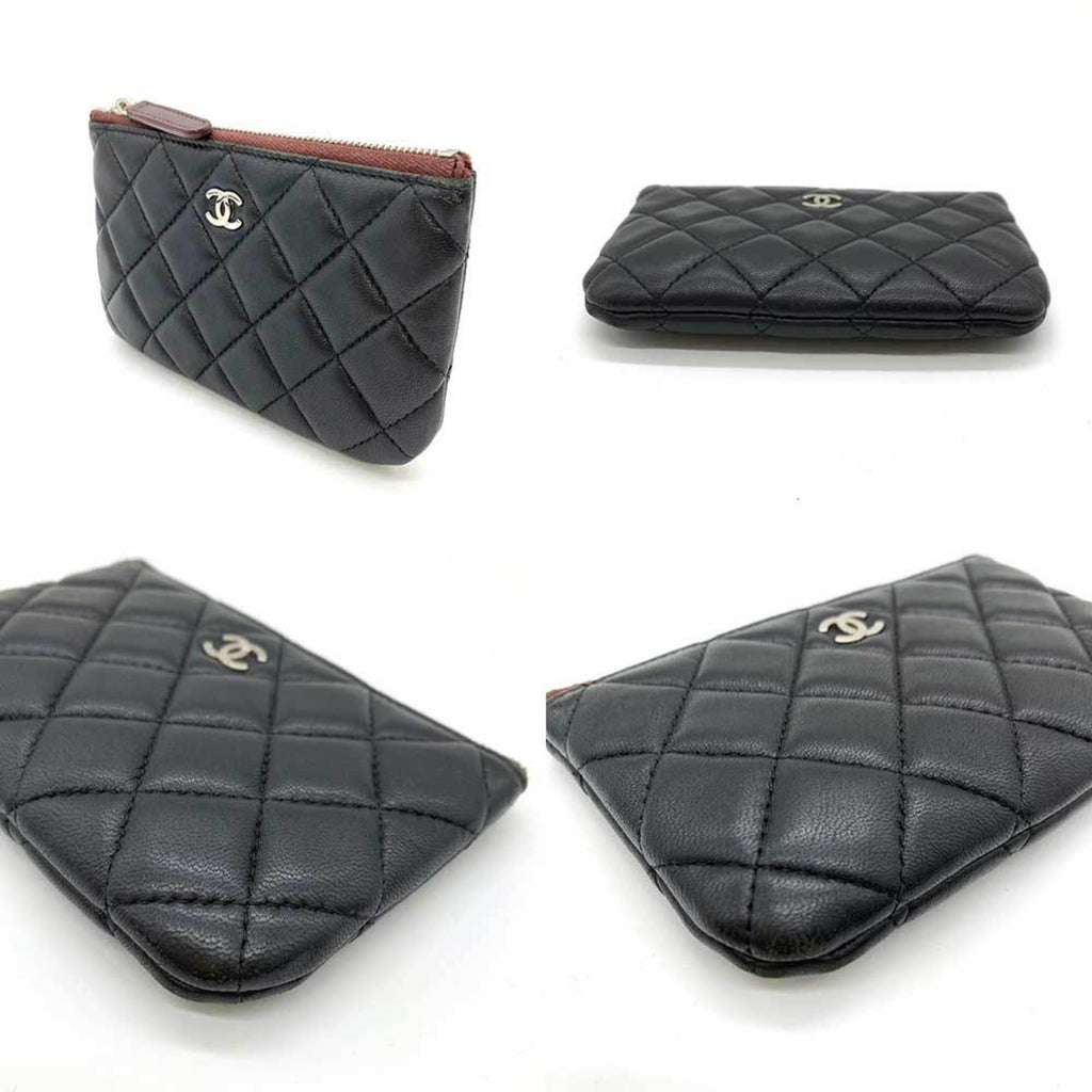 CHANEL Accessories Matelasse Classic Pouch Black Coco Mark Flat Ladies Lambskin Leather A69523