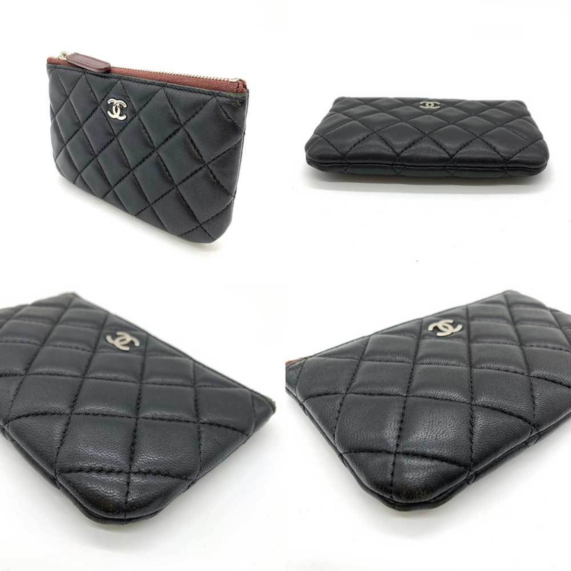 CHANEL Accessories Matelasse Classic Pouch Black Coco Mark Flat Ladies Lambskin Leather A69523