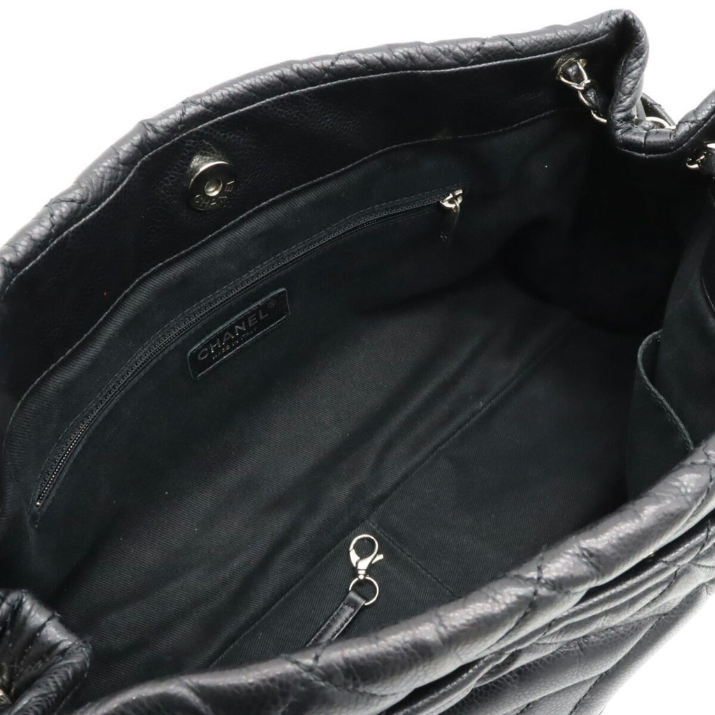 CHANEL Matelasse Coco Mark Chain Tote Bag Shoulder Caviar Skin Leather Black A67292