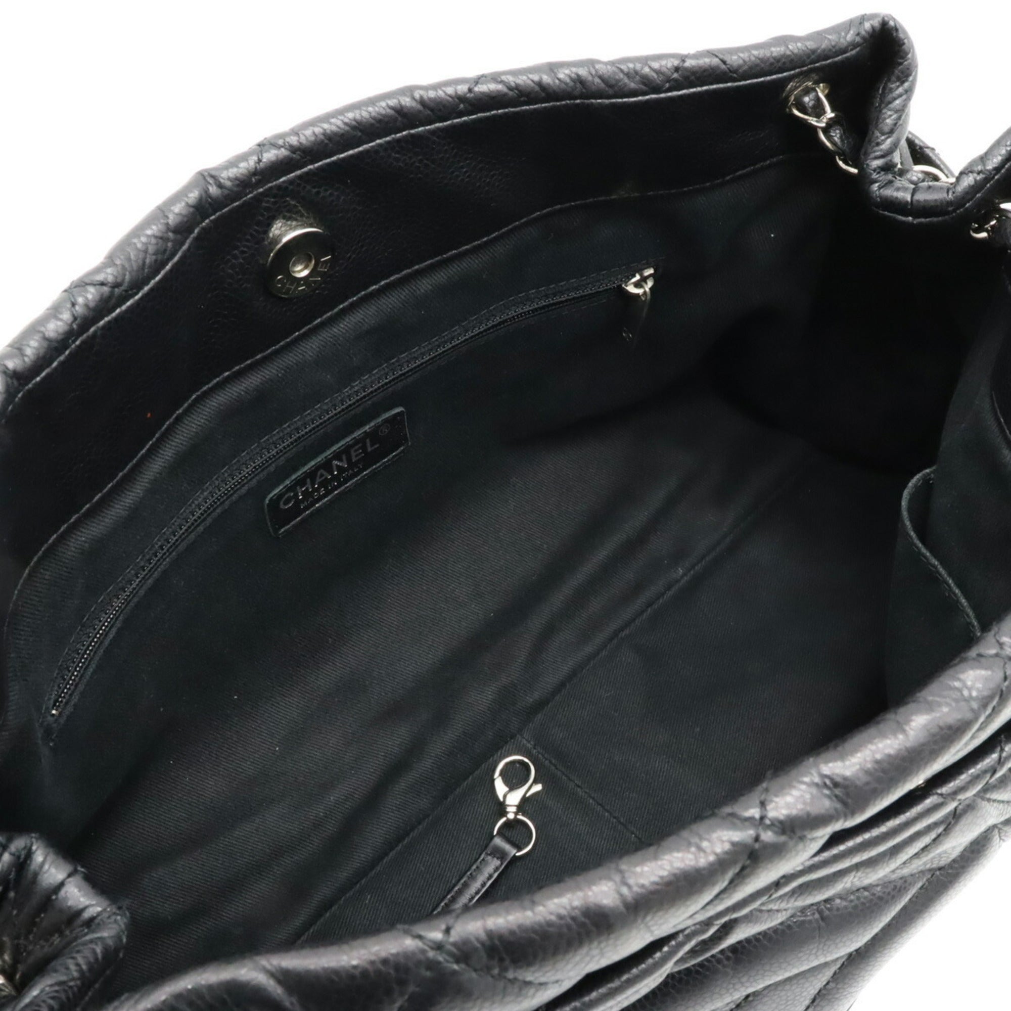 CHANEL Matelasse Coco Mark Chain Tote Bag Shoulder Caviar Skin Leather Black A67292