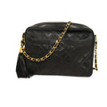 CHANEL  Matelasse Chain Shoulder With Fringes Leather Shoulder Bag Black