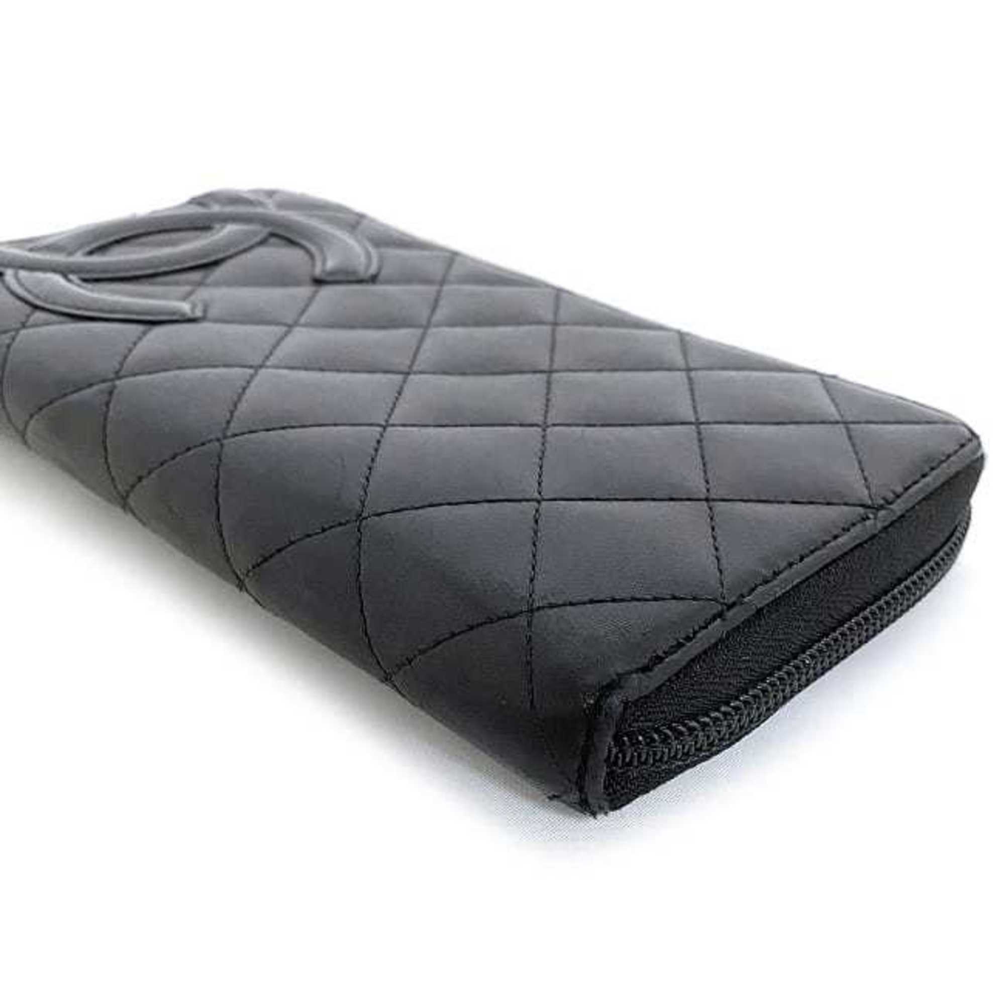CHANEL Round Long Wallet Black Pink Silver Cambon A50078 Cocomark Leather Lambskin 16th  Purse Women's