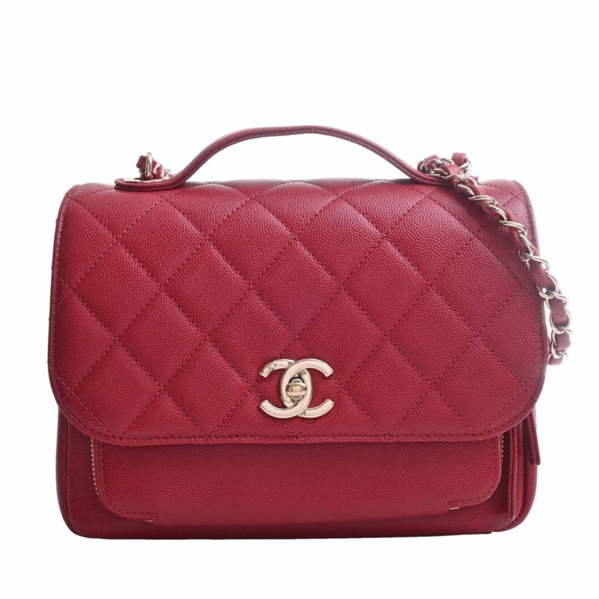 CHANEL Caviar Skin Matelasse Affinity Coco Mark Chain Shoulder Bag Red Ladies