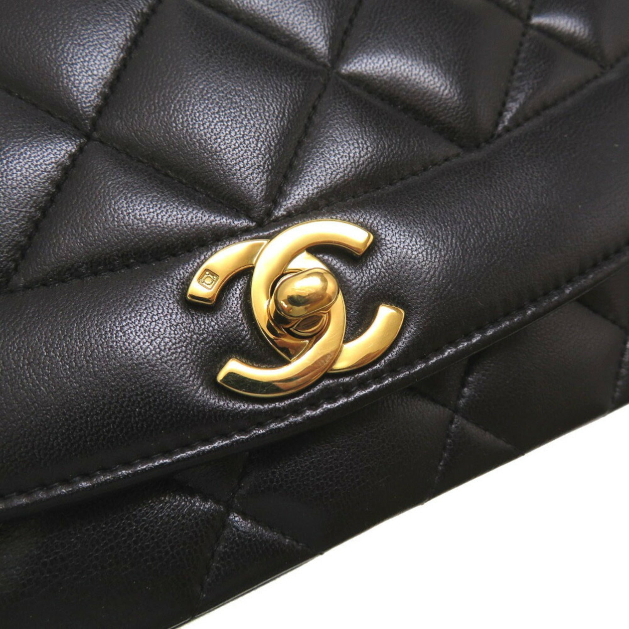 CHANEL Diana 25 Matelasse No. 4 Lambskin Black Gold Chain Shoulder Bag Coco Mark
