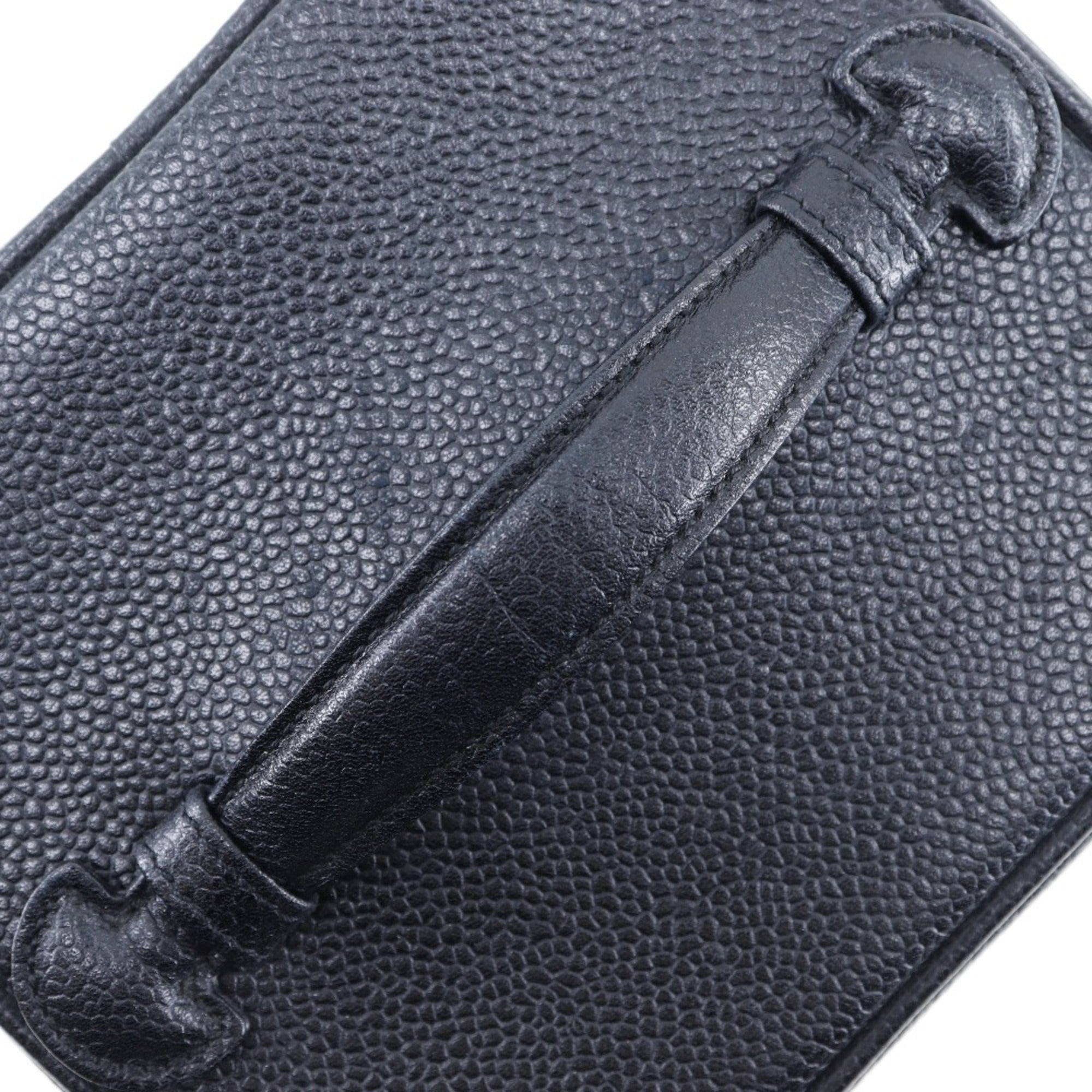 CHANEL Vanity Handbag Coco Mark Matte Caviar Skin Made in France Black Zipper Ladies