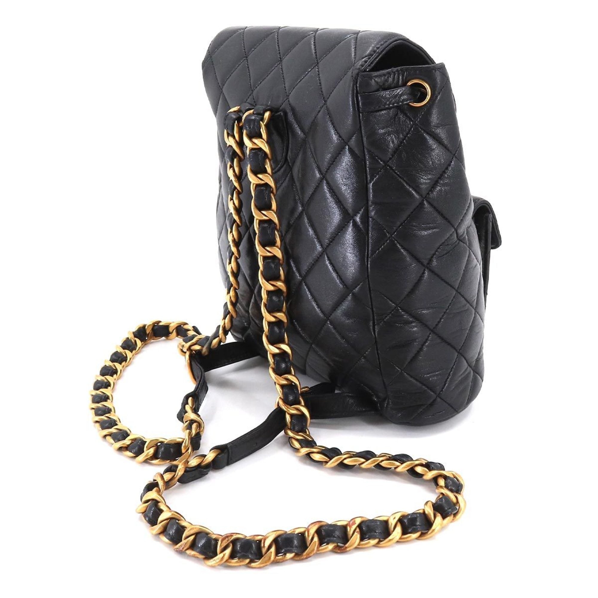 CHANEL Matelasse Chain Backpack Rucksack Leather Black Vintage Gold Hardware duma