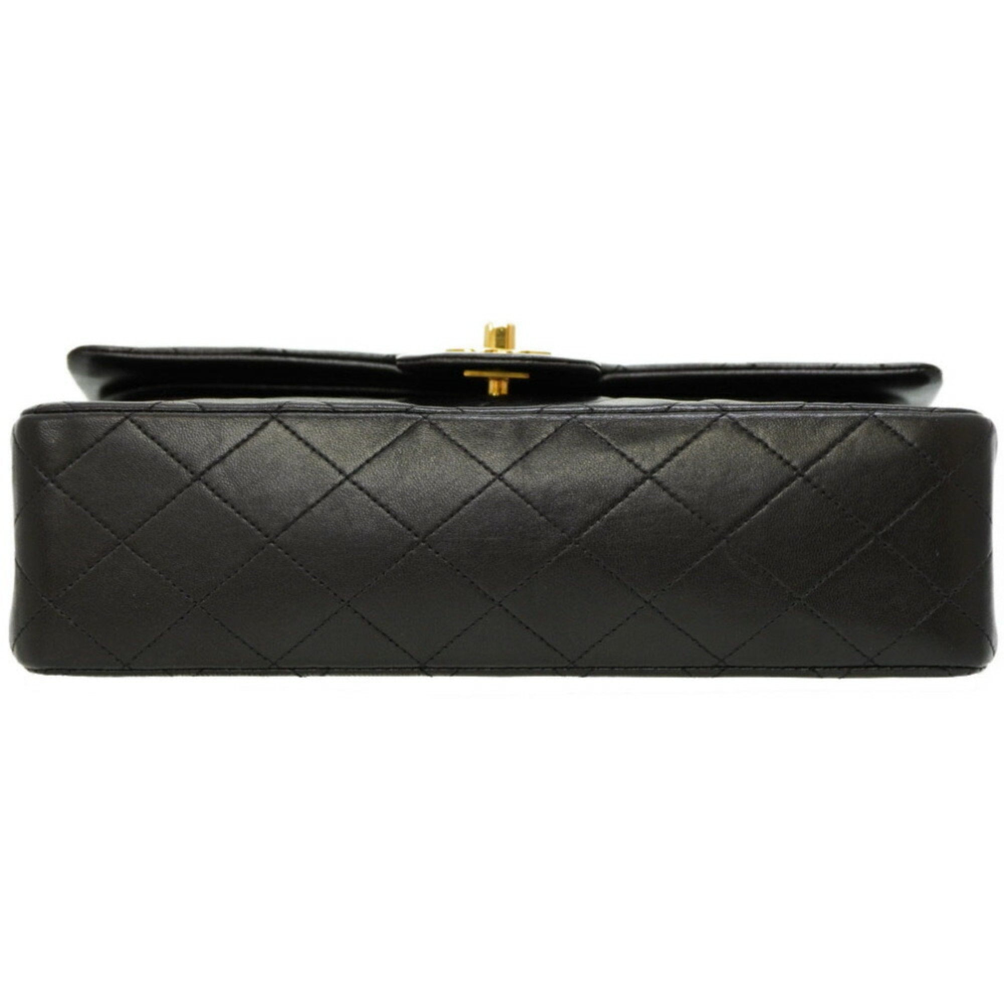 Chanel Matelasse 25 W Flap Chain Shoulder Bag Lambskin Leather Black