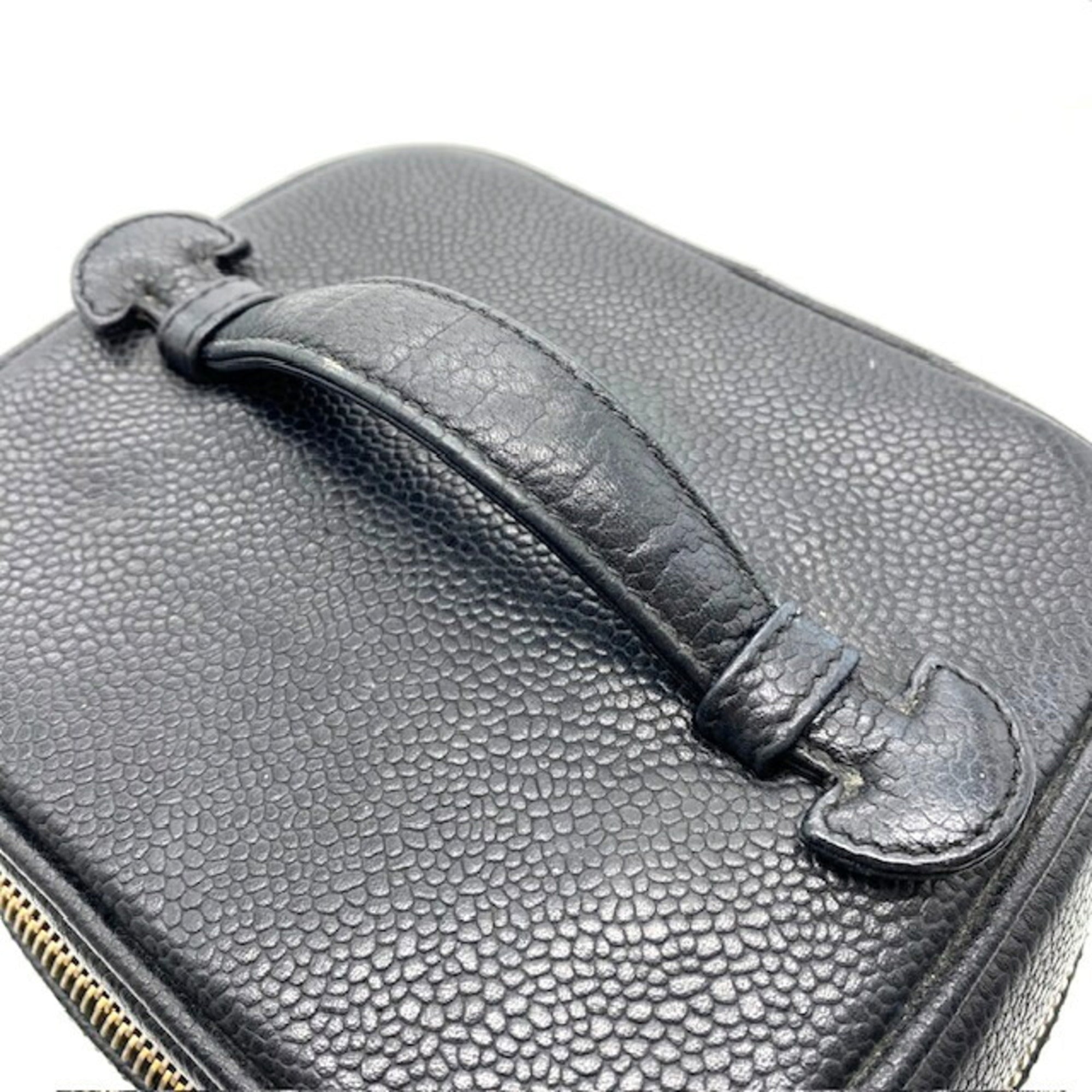 CHANEL Vanity Bag Coco Mark Caviar Skin Women's Black